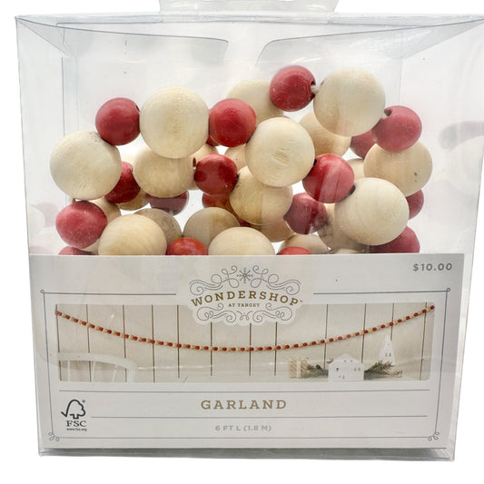 Wondershop 6 Ft Wooden Bead Garland Red & Natural Colors For Indoor Decoration