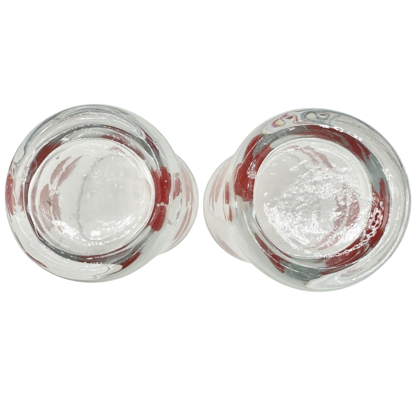 Set Of 2 Vintage Clear Glass Tumblers Red Cherry Print 6 Oz Retro Drinkware
