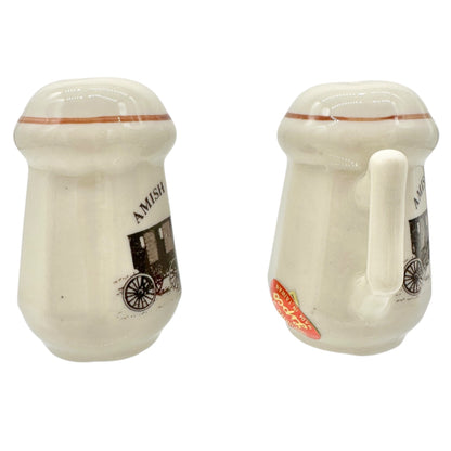 Vtg Amish Country Mug-Style Salt and Pepper Shakers Horse-Drawn Carriage Lipco