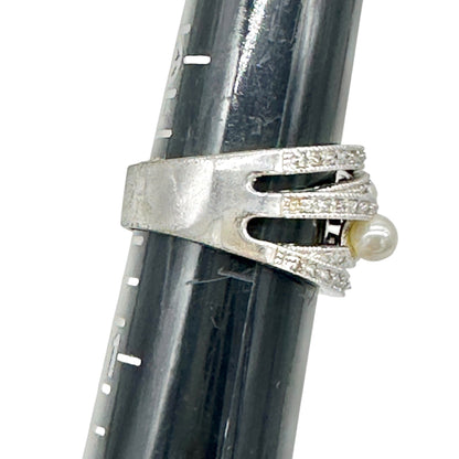 Premier Designs Silver Tone Ring With Simulated Pearls and Rhinestones Size 10