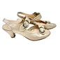 BeautiFeel Heeled Sandals Womens Size 8 Gold Leather With Decorative Buckles