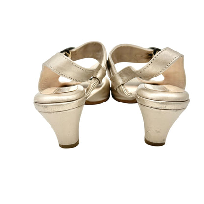 BeautiFeel Heeled Sandals Womens Size 8 Gold Leather With Decorative Buckles