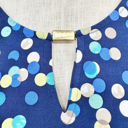 JM Collection Top Womens 2X Polka Dot Navy Blue LS Scoop Neck Keyhole Accent