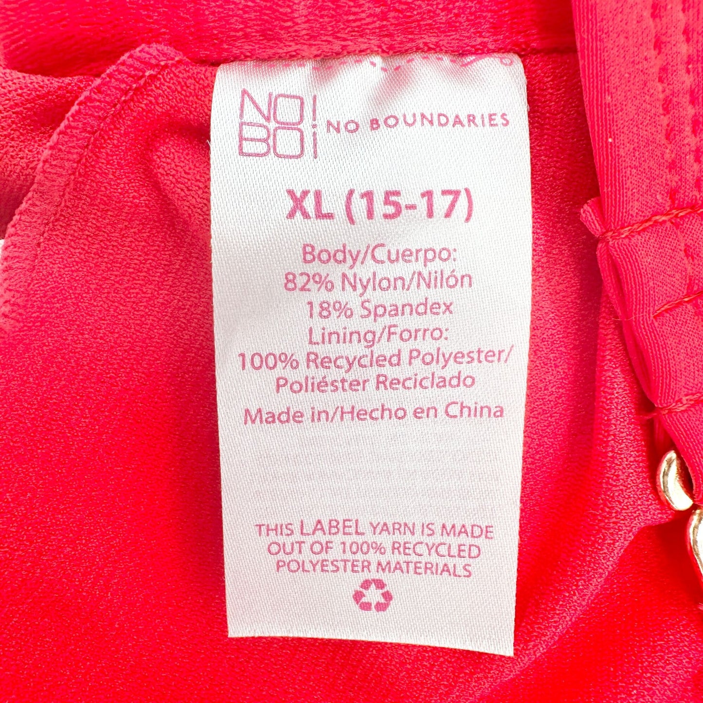 No Boundaries XL Red Ruched Strap Bikini Top Knot Front Adjustable Back Closure