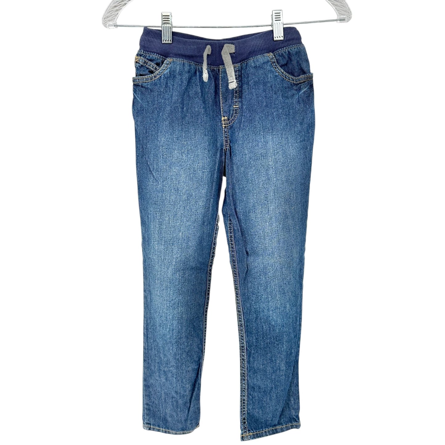 Carters Kid Size 8 Blue Elastic Waist Denim Jeans Drawstring Casual Cotton Pant