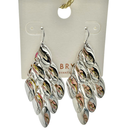 Lane Bryant Hook Earrings Silver Tone Layered Leaf Drop 3 Inch Length NEW