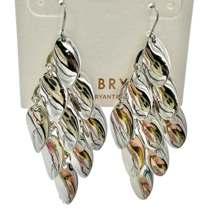 Lane Bryant Hook Earrings Silver Tone Layered Leaf Drop 3 Inch Length NEW