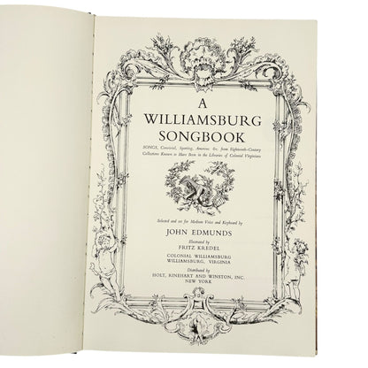 A Williamsburg Songbook Hardback 1964 First Edition Colonial Songs John Edmunds
