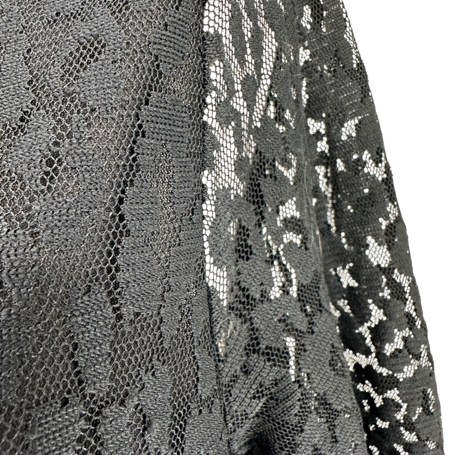 Chicos Burnout Tunic Top Size 2 L 12 Black Lace Sheer 3/4 Sleeves Nylon Poly