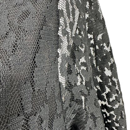 Chicos Burnout Tunic Top Size 2 L 12 Black Lace Sheer 3/4 Sleeves Nylon Poly