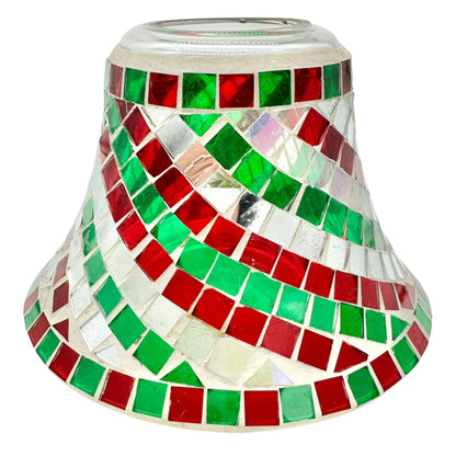 Yankee Candle Christmas Red Green Mosaic Mirror Tile Candle Plate Shade Set