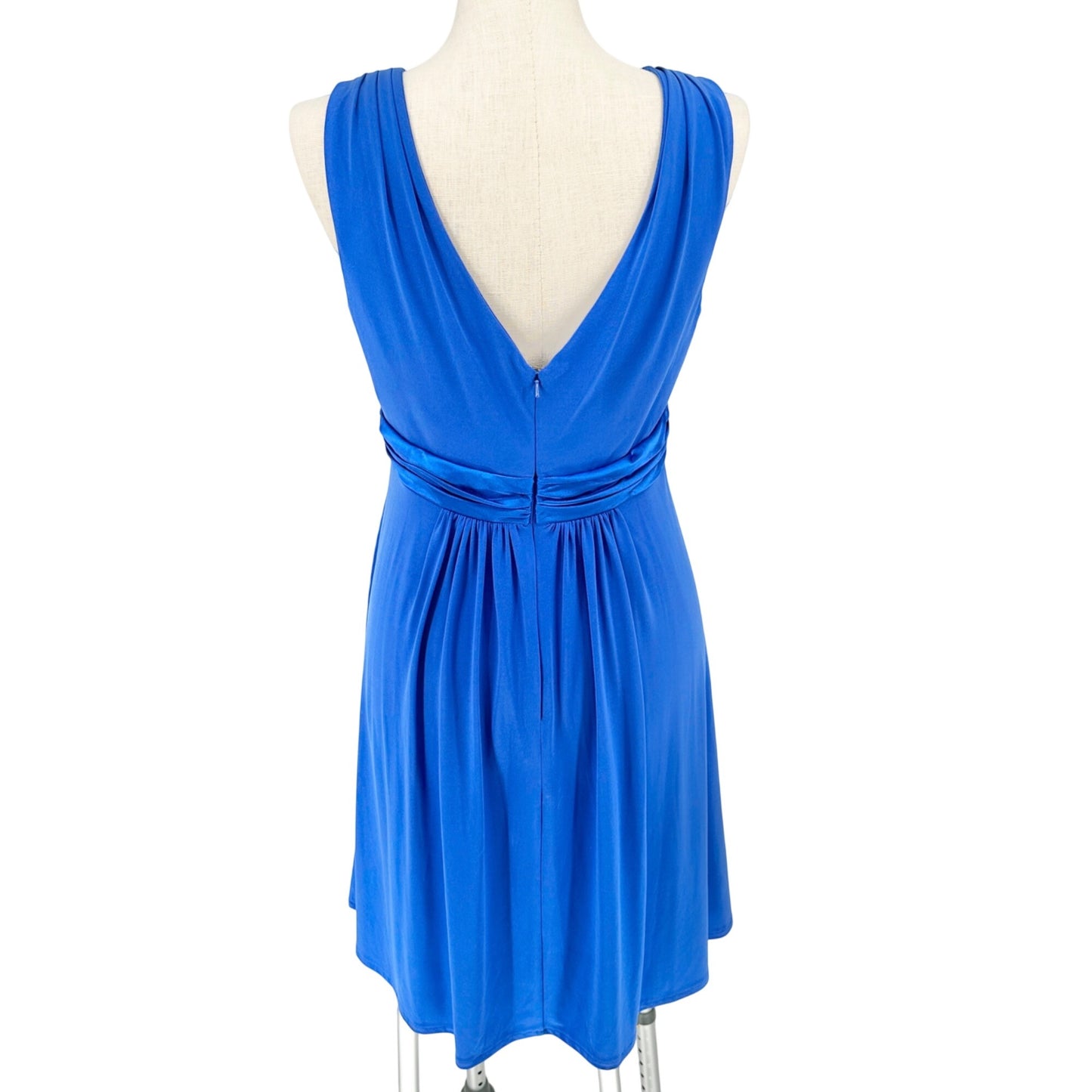 Davids Bridal Dress Womens 14 Blue Sleeveless V-Neck Ruched Waist Knee-Length