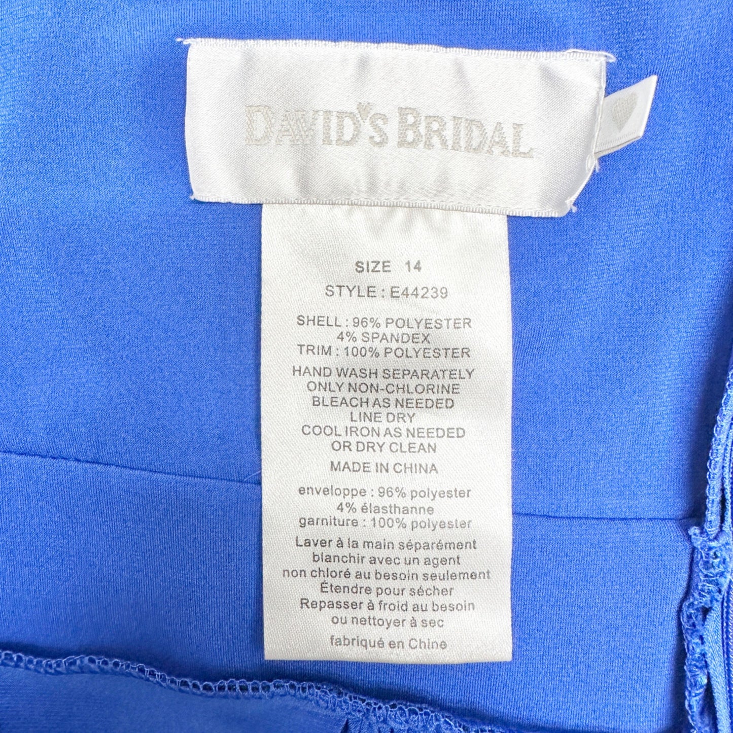 Davids Bridal Dress Womens 14 Blue Sleeveless V-Neck Ruched Waist Knee-Length