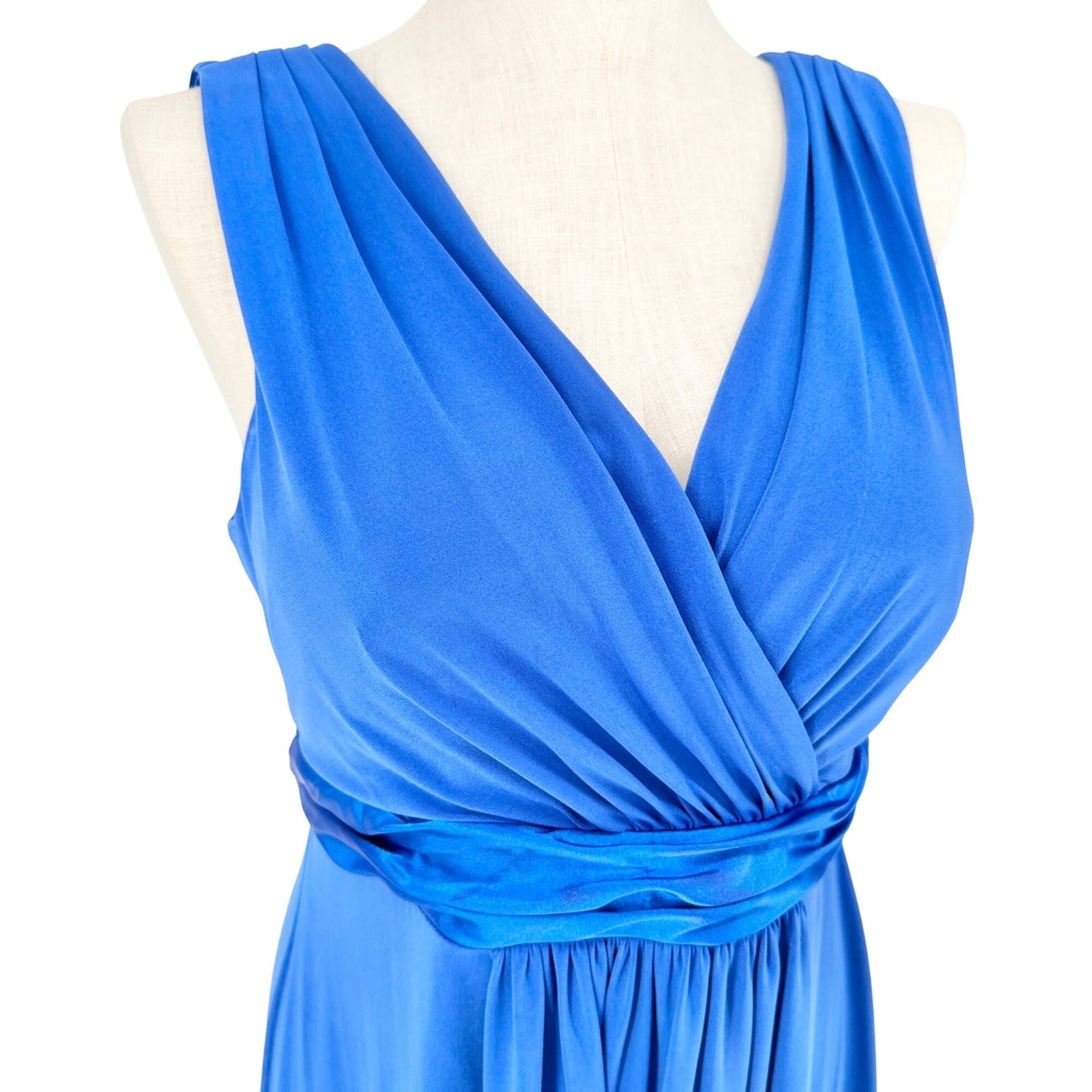 Davids Bridal Dress Womens 14 Blue Sleeveless V-Neck Ruched Waist Knee-Length