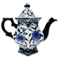 Vintage Inspired Hexagonal Ceramic Teapot With Lid Blue White Floral Design