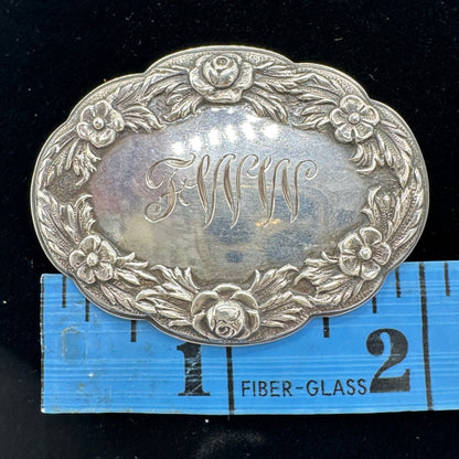 Antique S. Kirk & Son Sterling Silver Floral Oval Brooch With Monogram Engraving