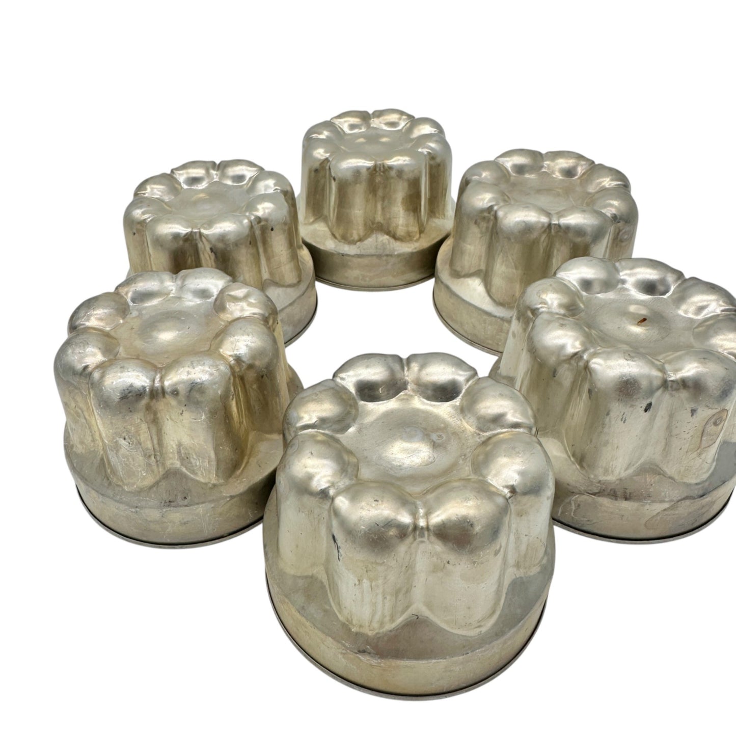 Set Of 6 Vintage Aluminum Jelly Molds Fluted Design 3in Dia Baking and Crafts