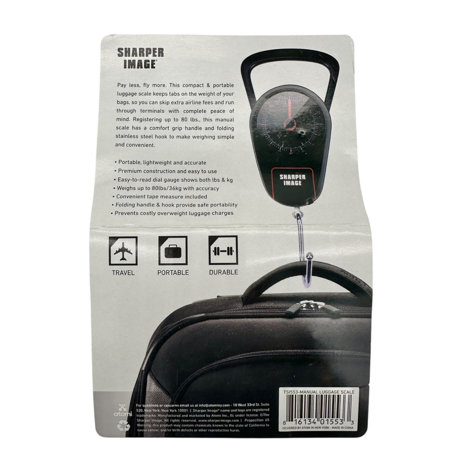 Sharper Image Travel Scale Manual Luggage Scale Portable Hook Design Compact
