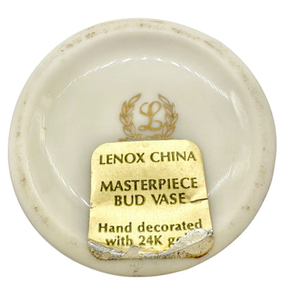 Lenox China Masterpiece Bud Vase Hand Decorated With 24K Gold Rims 7" Tall