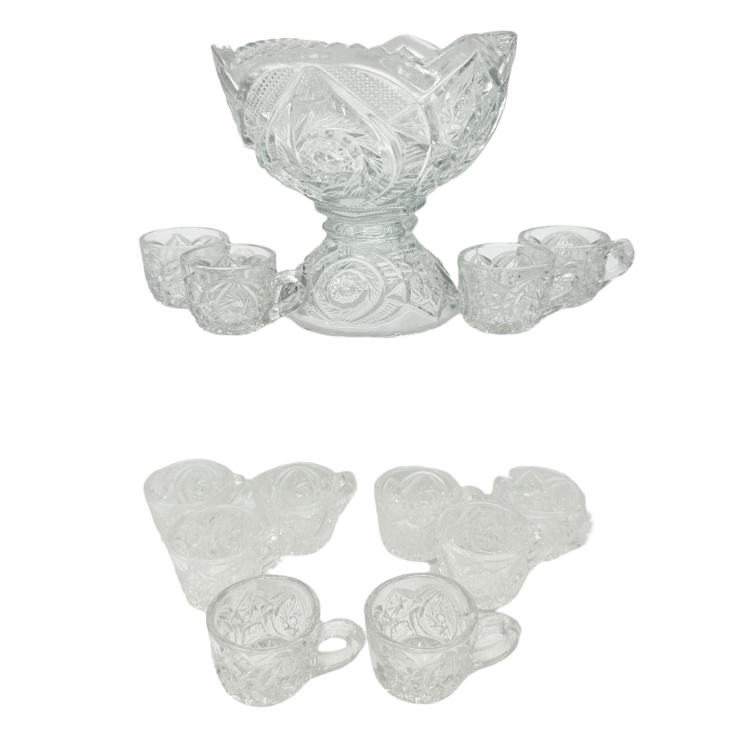 Buzz Star 15101 Whirligig US Glass Childs Punch Bowl 12 Glasses Intricate Design