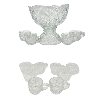 Buzz Star 15101 Whirligig US Glass Childs Punch Bowl 12 Glasses Intricate Design
