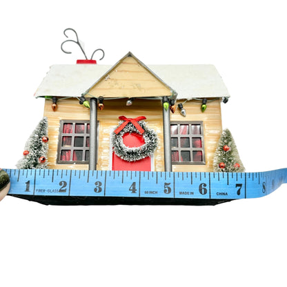 Christmas House Metal With Lights Trees Wreath Metal with Felt Bottom Festive