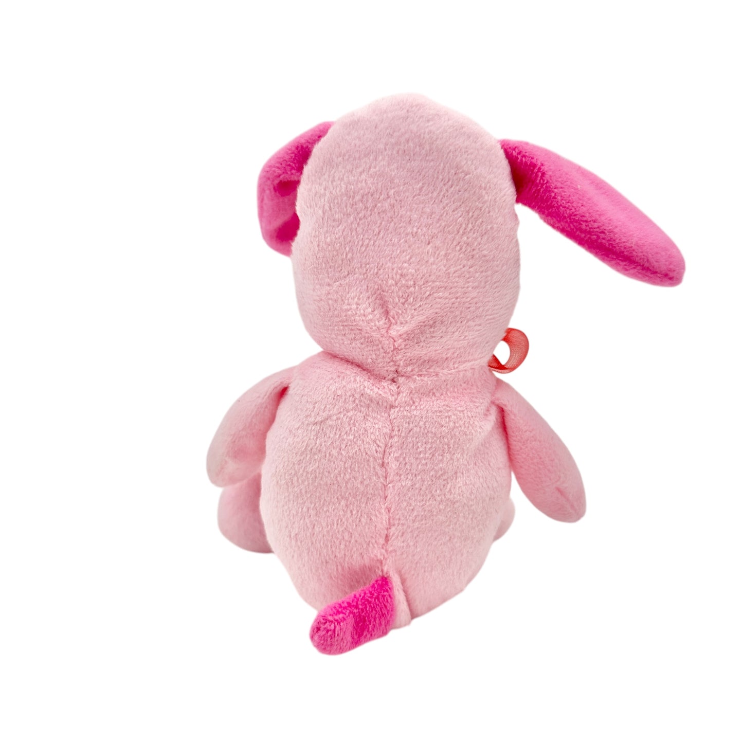 Adorable Small Stuffed Dog Pink White Red Bow 7 x 6 inches Soft Cuddly Valentines