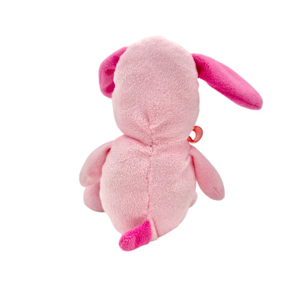 Adorable Small Stuffed Dog Pink White Red Bow 7 x 6 inches Soft Cuddly Valentines