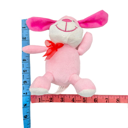Adorable Small Stuffed Dog Pink White Red Bow 7 x 6 inches Soft Cuddly Valentines