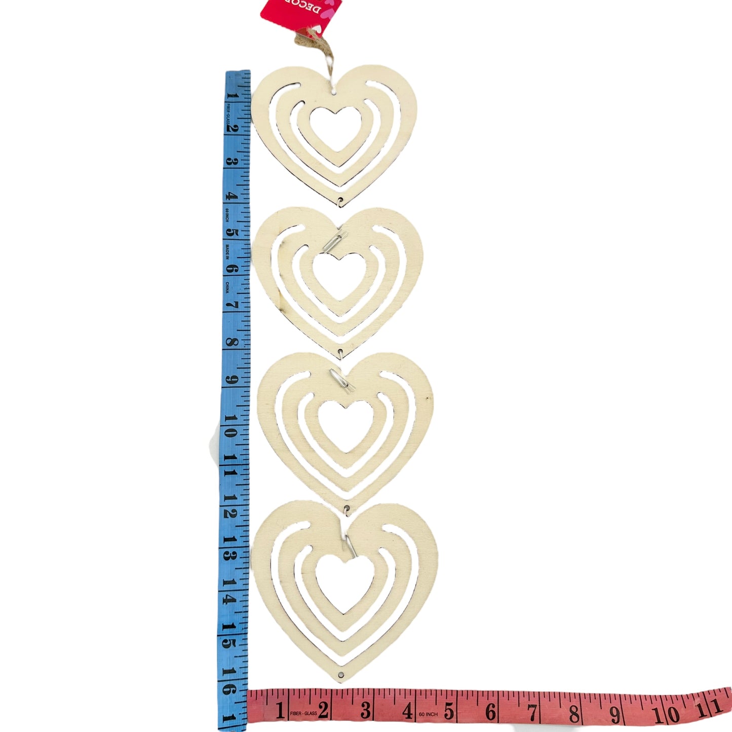 Hanging Wooden Heart Decor Unfinished Wood 16" Long