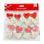 Bag of 16 Wood Heart Stickers Natural Red and Red Glitter