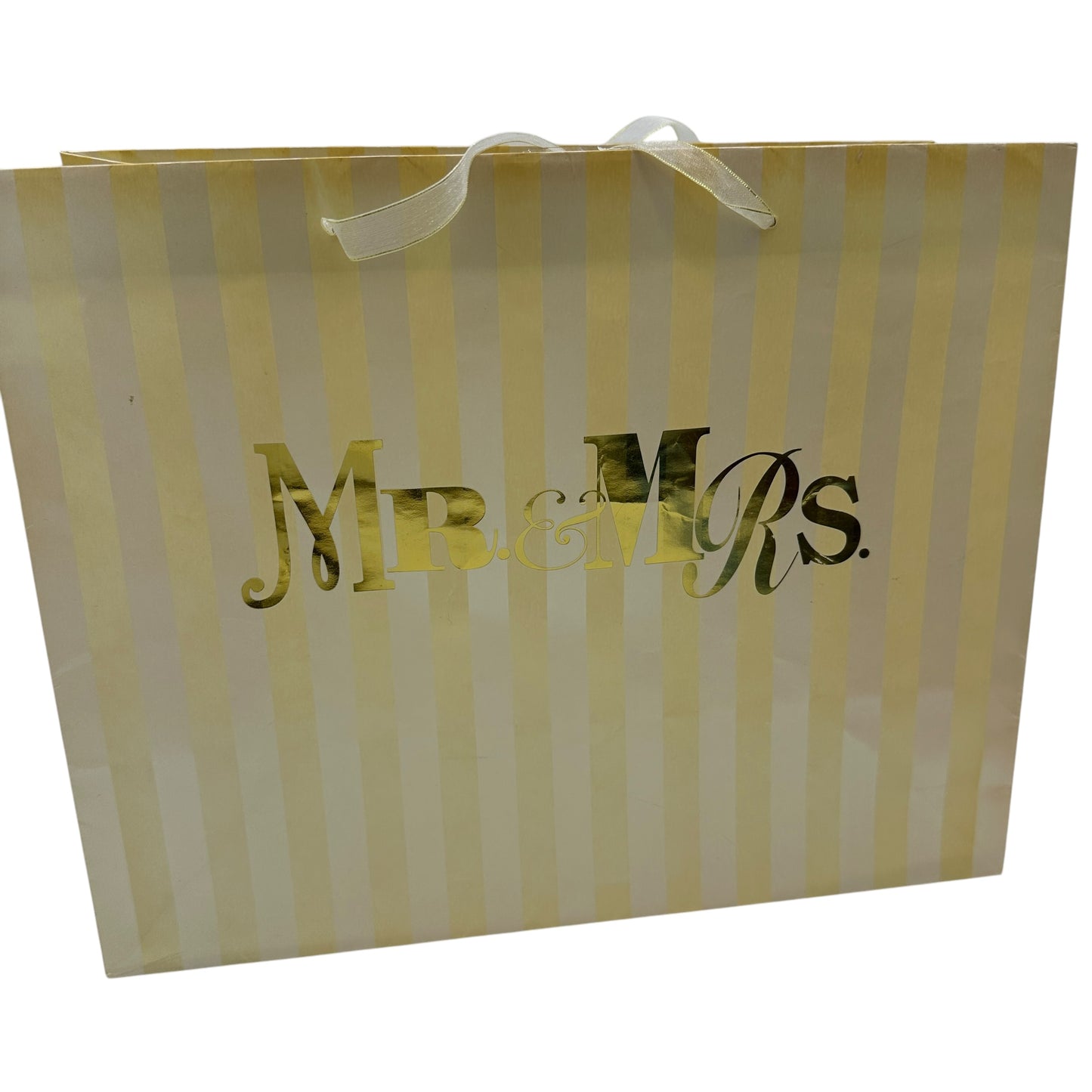 Wedding Gift Bag from American Greetings "Mr. & Mrs." Gold Striped 13x6x10