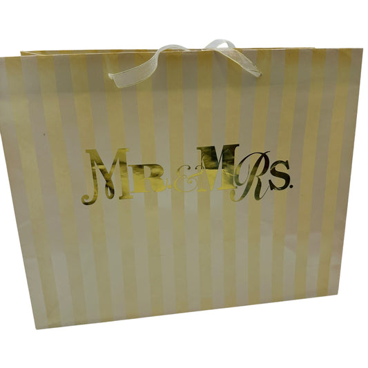 Wedding Gift Bag from American Greetings "Mr. & Mrs." Gold Striped 13x6x10