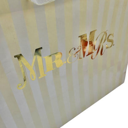 Wedding Gift Bag from American Greetings "Mr. & Mrs." Gold Striped 13x6x10