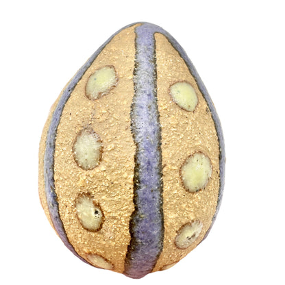 Handcrafted Clay Easter Eggs Set Of 3 Tan with Yellow and Purple Designs