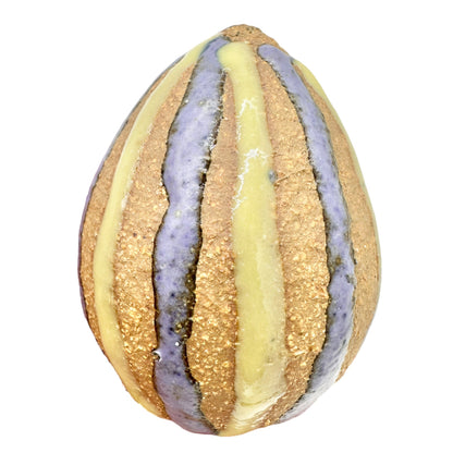 Handcrafted Clay Easter Eggs Set Of 3 Tan with Yellow and Purple Designs