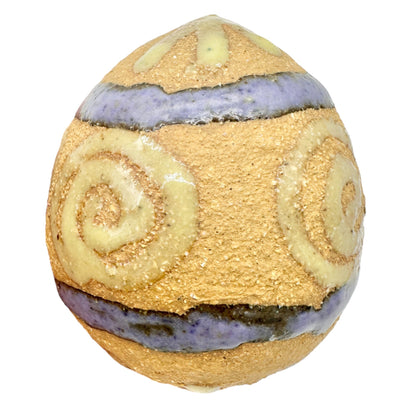 Handcrafted Clay Easter Eggs Set Of 3 Tan with Yellow and Purple Designs