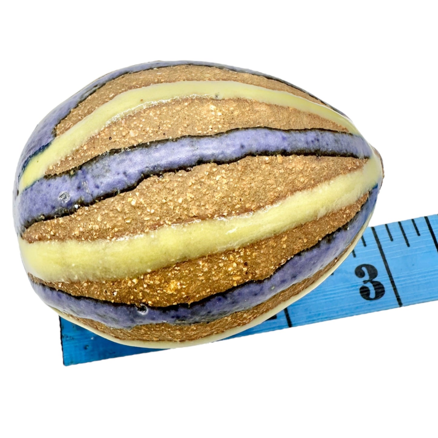 Handcrafted Clay Easter Eggs Set Of 3 Tan with Yellow and Purple Designs