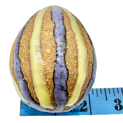 Handcrafted Clay Easter Eggs Set Of 3 Tan with Yellow and Purple Designs