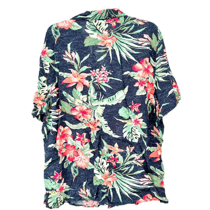 Old Navy Floral Hawaiian Shirt Mens XL Rayon Button-Up SS Tropical Navy Pink