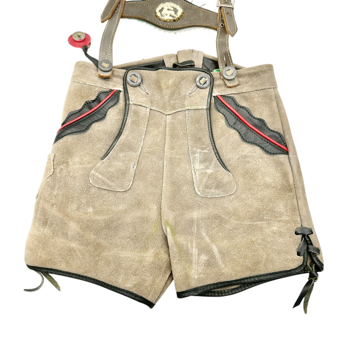 Vintage 1960s Youth Haelson German Lederhosen Suspenders Compass Suede Leather