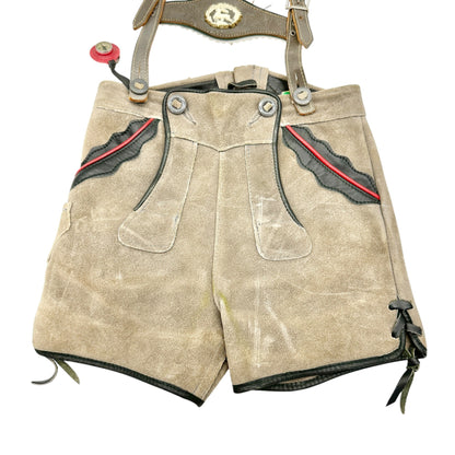 Vintage 1960s Youth Haelson German Lederhosen Suspenders Compass Suede Leather