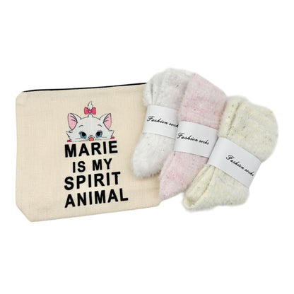 Aristocats Marie Makeup Bag 8.5 X 6.5 With 3 Pairs Of Fashion Socks Gift Set