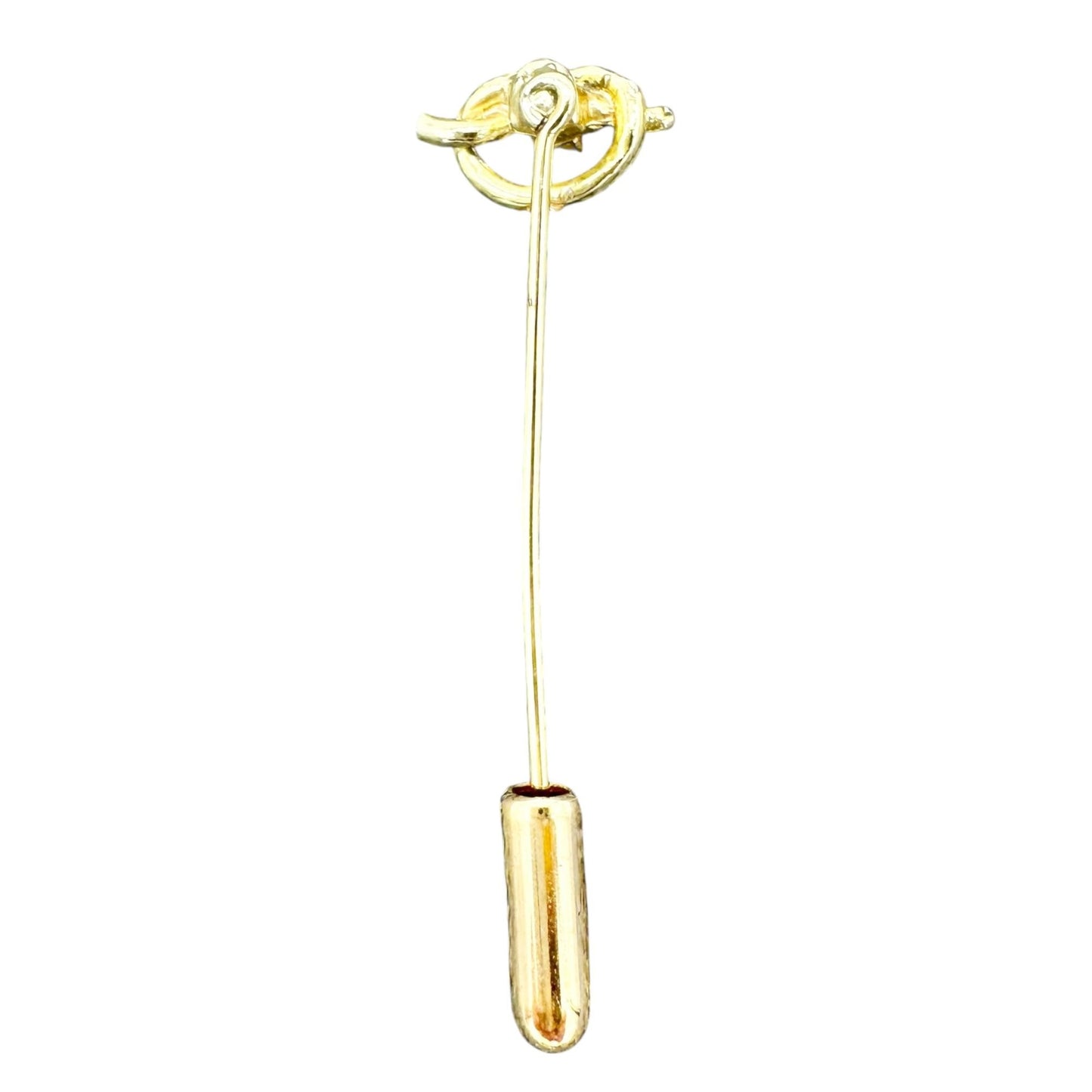 Goldtone Knot Stick Pin Brooch With Red Rhinestone Accent Jewelry Accessory 2 in