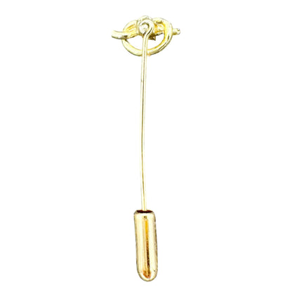 Goldtone Knot Stick Pin Brooch With Red Rhinestone Accent Jewelry Accessory 2 in