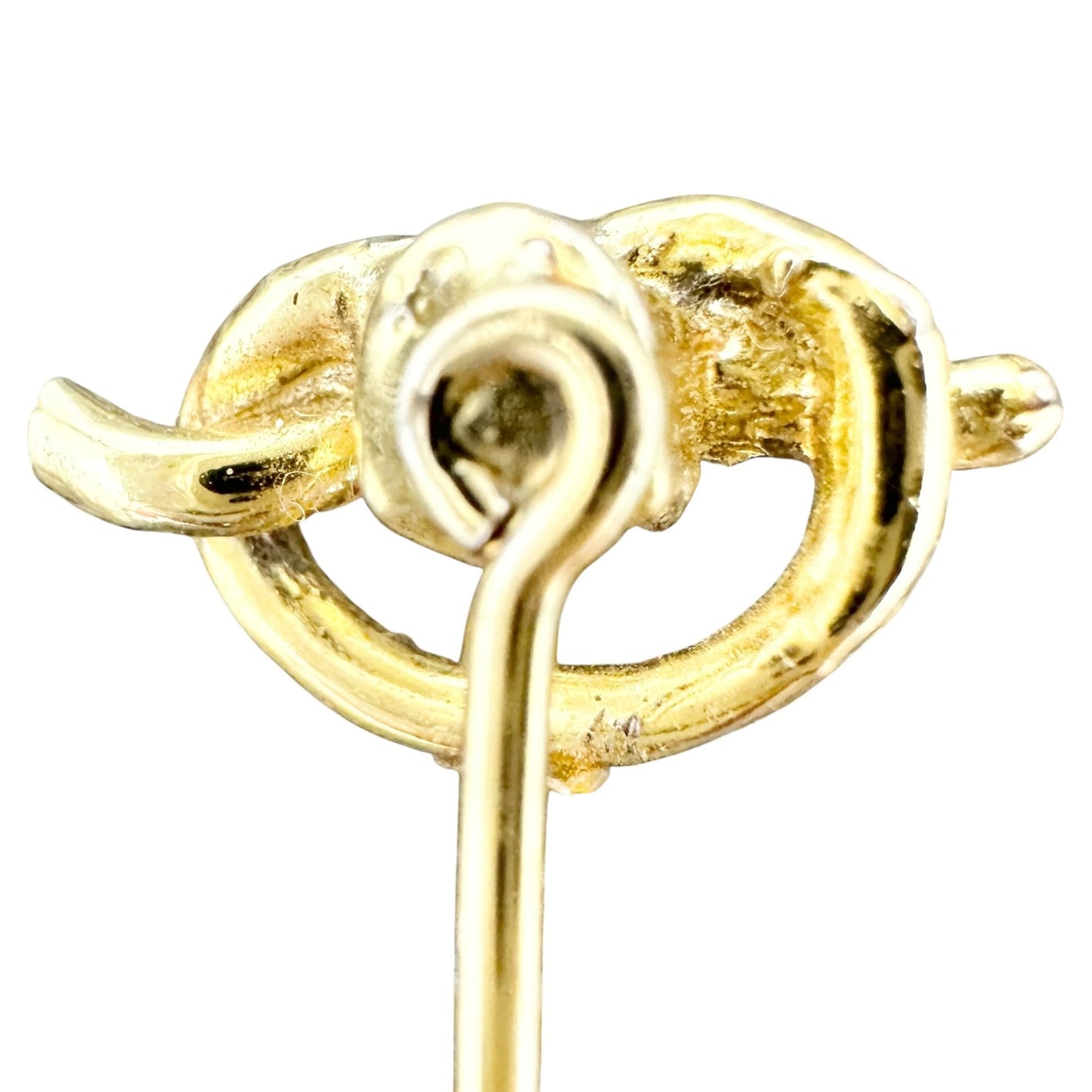 Goldtone Knot Stick Pin Brooch With Red Rhinestone Accent Jewelry Accessory 2 in