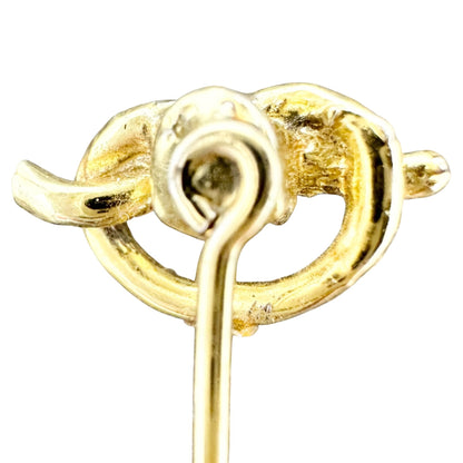 Goldtone Knot Stick Pin Brooch With Red Rhinestone Accent Jewelry Accessory 2 in
