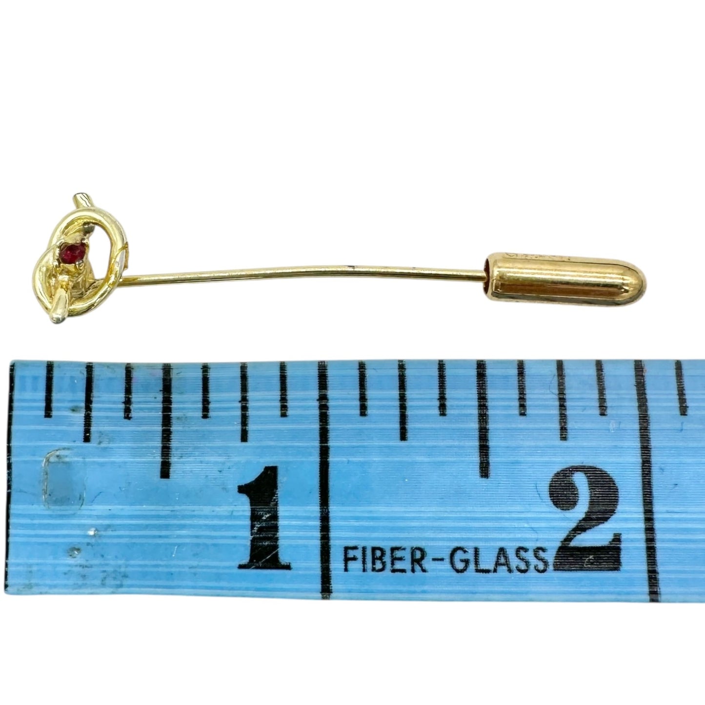 Goldtone Knot Stick Pin Brooch With Red Rhinestone Accent Jewelry Accessory 2 in