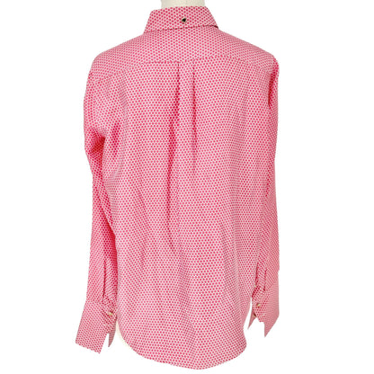 W By Worth Button Up Blouse Womens M Pink Polka Dot Long Sleeve 100% Silk
