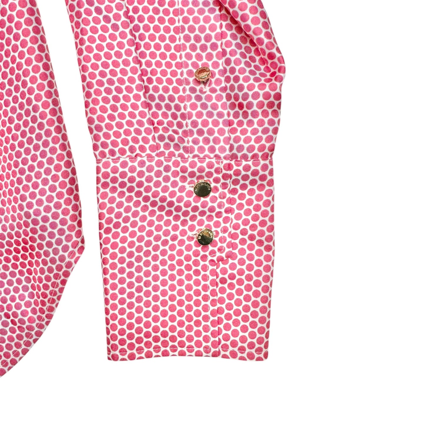 W By Worth Button Up Blouse Womens M Pink Polka Dot Long Sleeve 100% Silk